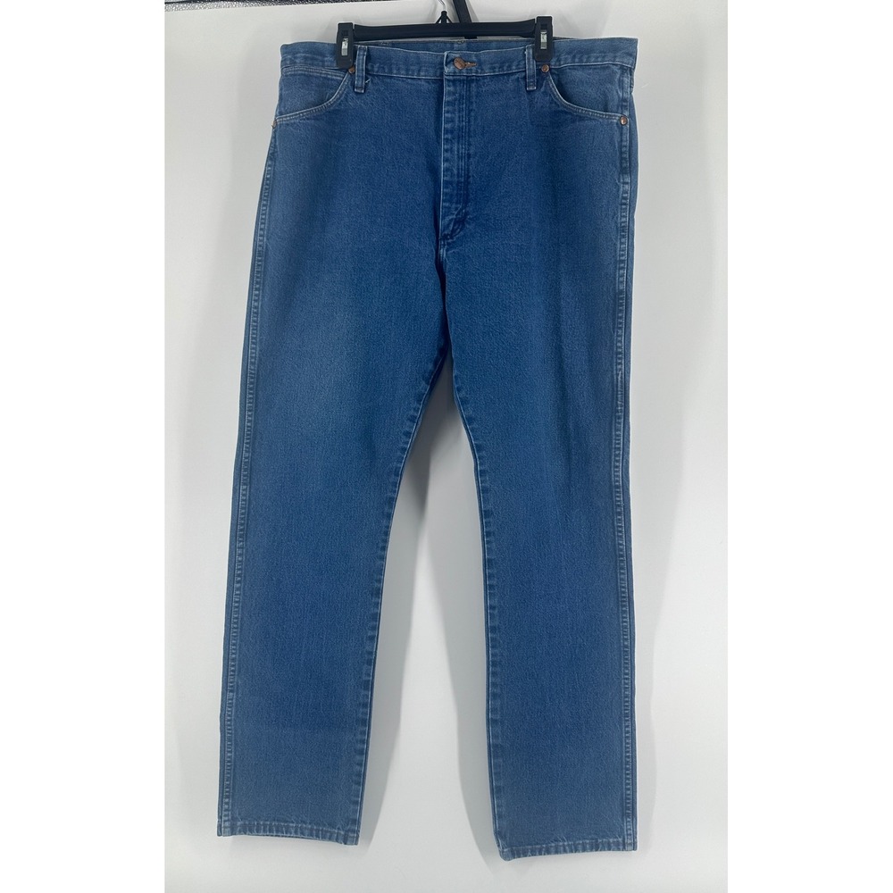 Wrangler Jeans Men 40x34 Blue Solid Regular Fit 13MWZPW Cowboy Cut Western Denim